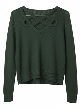 SHEIN Crisscross V-Neck Knit Sweater - Green